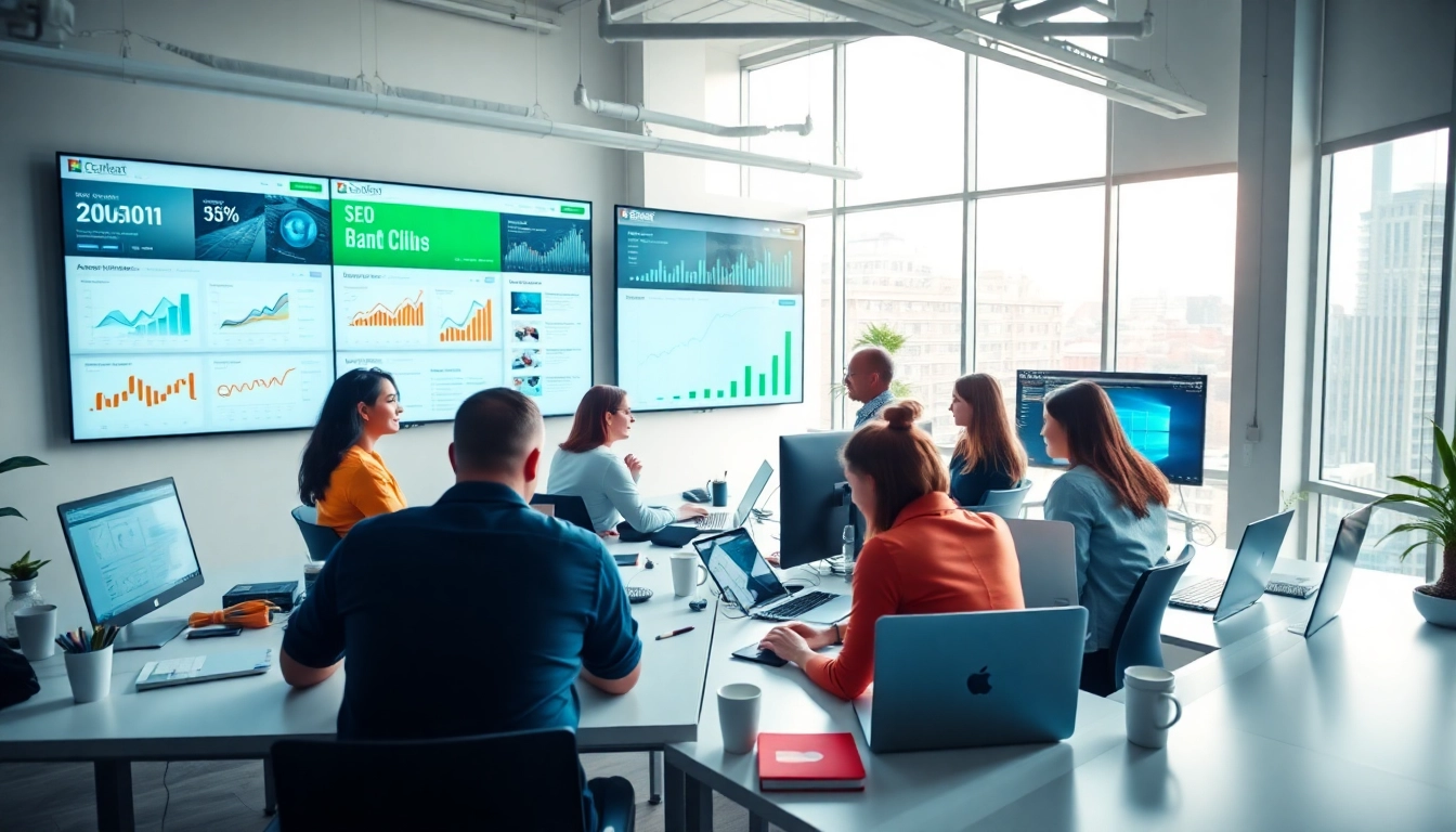 Agentur für SEO Staff collaborating in a dynamic workspace focused on digital strategies