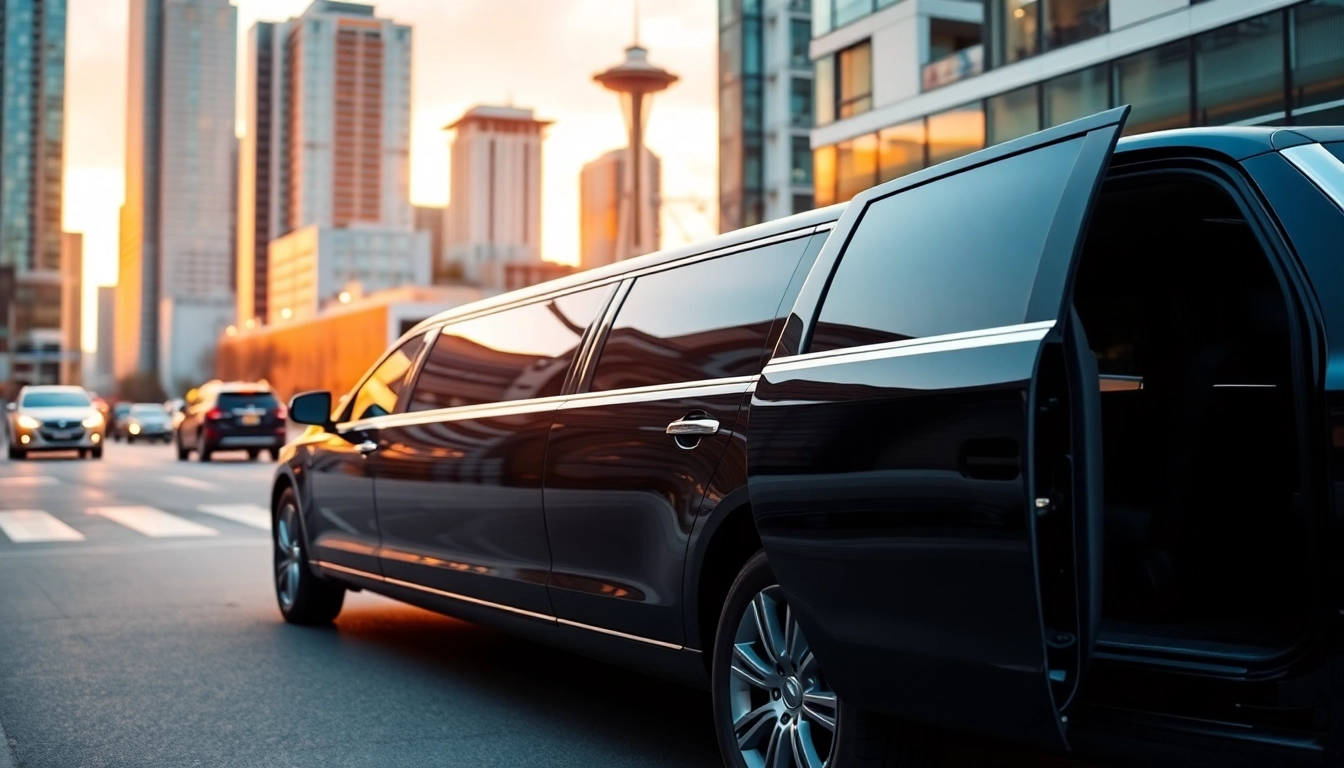 Experience the finest limo service vancouver to seattle travel in a luxury limousine amidst iconic cityscapes.