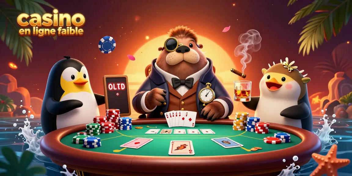 Un jeu de poker palpitant dans un casino en ligne fiable avec un morse et un joueur poisson-globe.