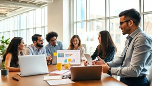 Engaged social media marketing professionals strategizing at https://boost-social-media.com in a collaborative workspace.