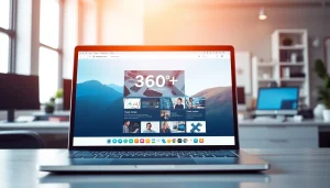 User navigates through the features of the 360浏览器 web browser on a modern laptop in a bright workspace.