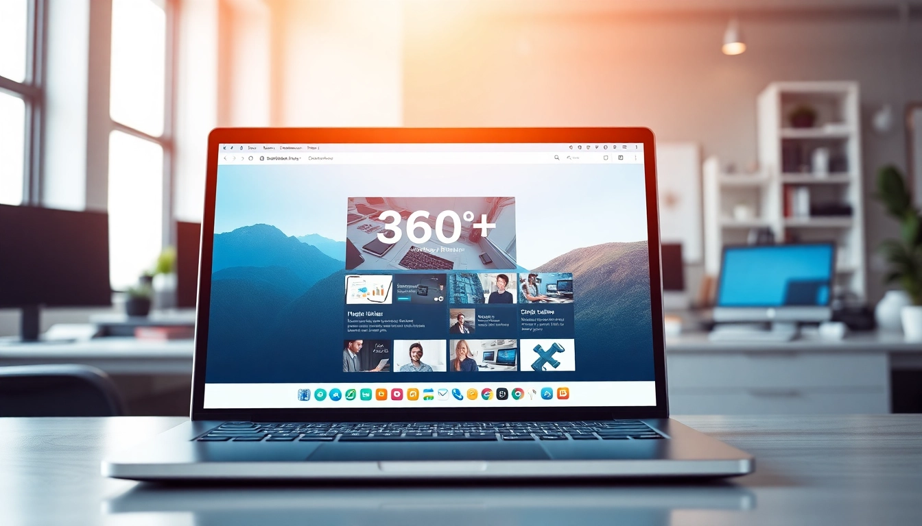 User navigates through the features of the 360浏览器 web browser on a modern laptop in a bright workspace.
