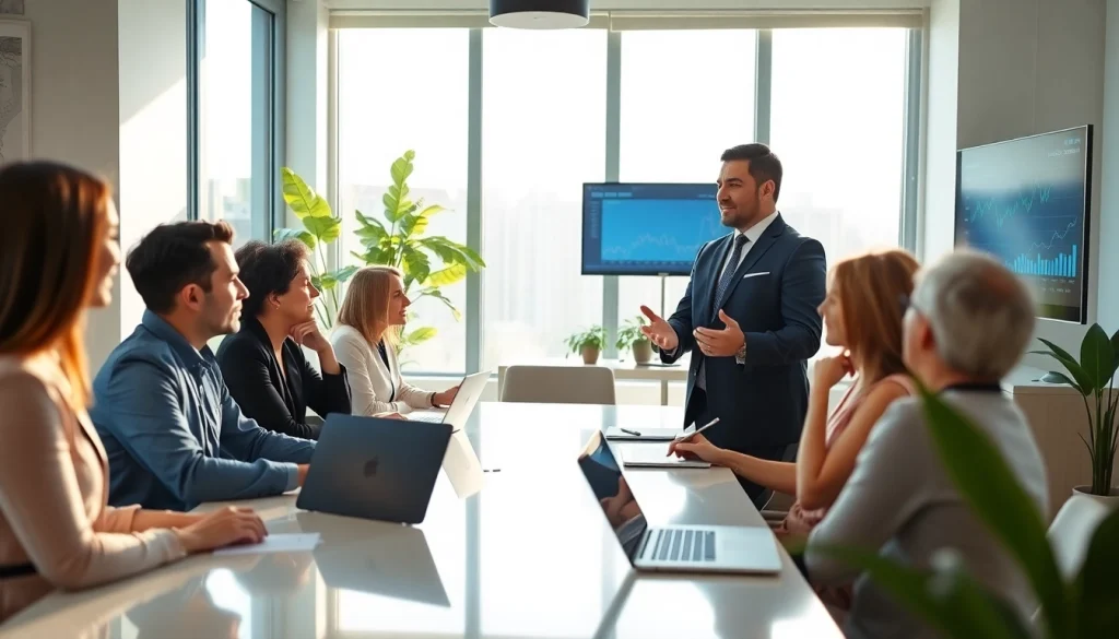 Engaging financial advisor San Antonio assisting clients in a modern office environment.