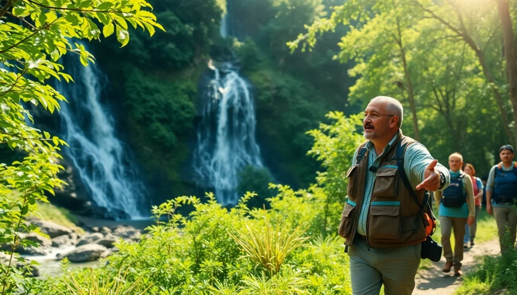 Join the adventure at https://wpedition.com/ with an expedition guide leading a group through lush wilderness.