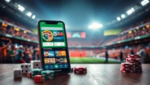 Explore the best sports betting apps in India showcased on a smartphone amidst a vibrant betting scene.