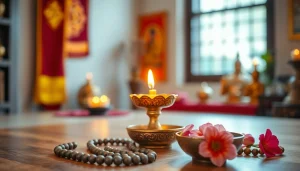 Ignite positive energy with a butter lamp blessing ceremony featuring ornate decor.
