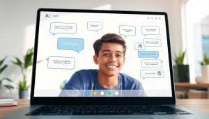 Engage in a free ai chat while interacting with a user-friendly interface in a modern workspace.