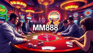 Experience the thrill of winning at MM88 as players engage in an intense poker game at a vibrant casino table.