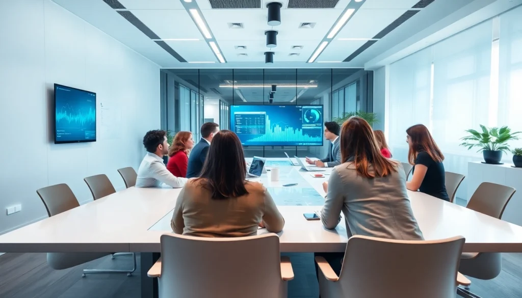 Enhance IT Fredericksburg collaboration in a modern office with diverse team dynamics and technology displays.