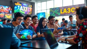 Menampilkan pengguna menikmati lapak303 daftar game dengan perangkat berjaringan berwarna cerah.