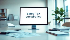 Implementing sales tax compliance software in a modern office for efficient financial management.
