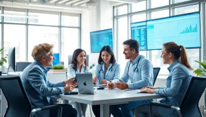 Team at https://www.medexdtc.com analyzing data in a modern healthcare workspace.