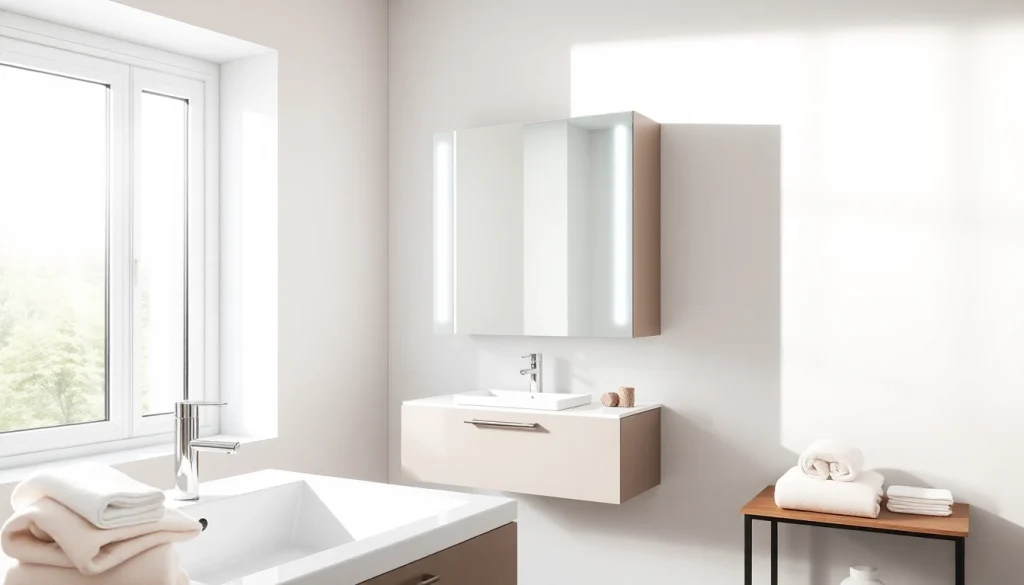 Der sonni Spiegelschrank mit modernem Design und LED-Beleuchtung in einem eleganten Badezimmer.