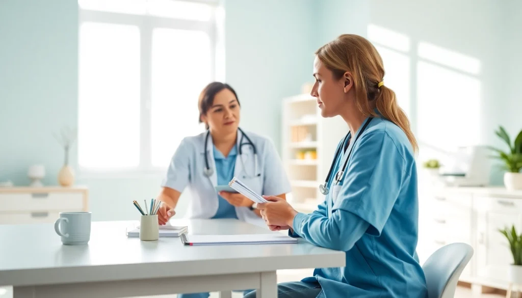Assessing shadow health mental health in a professional clinic setting with attentive nurse.