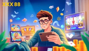 Interactive gaming experience on XX88 platform, showcasing live casino and fishing games.