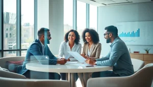Accounting Firm team discussing financial strategies in a modern office setting.