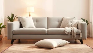 Sofa bed elegantly styled in a modern lounge, highlighting its comfort and design.
