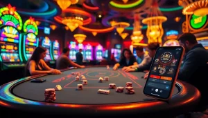 Experience an exhilarating moment at a casino with KJC AC 1 as players engage at a vibrant poker table.