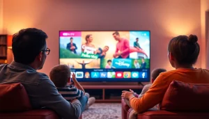 Enjoying family time with Momiptv while streaming live sports and movies on a smart TV.