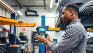 Performing a Smog Check on a vehicle in a professional garage setup.