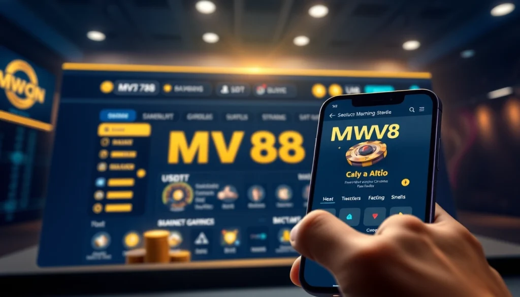 MV88 app interface showcasing online gambling features on a smartphone.