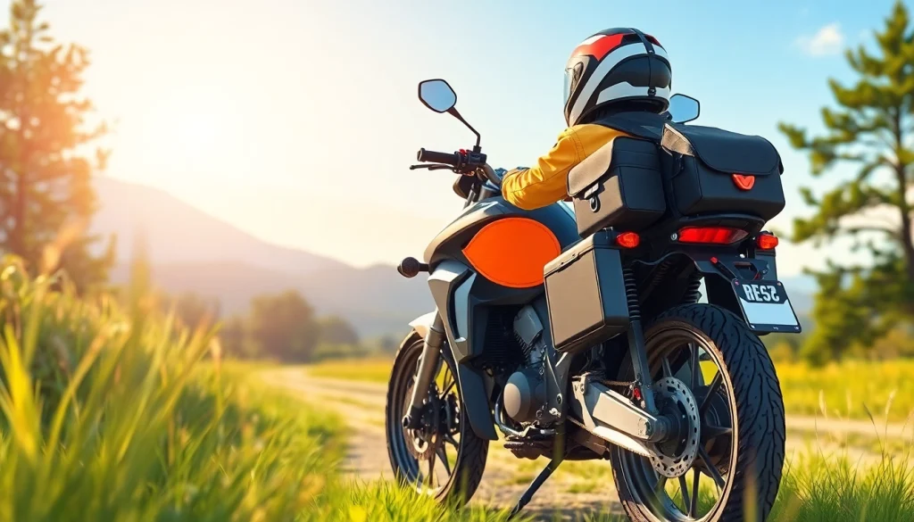 Motopaco propose des équipements de moto innovants et confortables, illustrés sur une moto sur fond naturel.