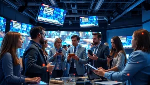 Engaged journalists at https://www.techgaged.com analyzing technology trends in a modern newsroom.