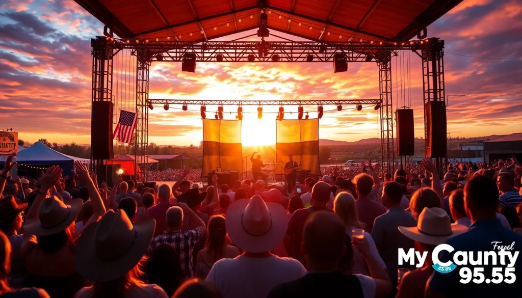 Attend a vibrant outdoor concert celebrating country music at https://mycountry955.com.