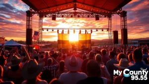 Attend a vibrant outdoor concert celebrating country music at https://mycountry955.com.