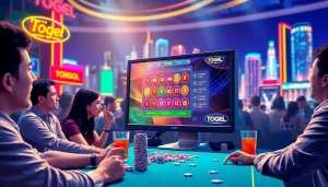 Main scene of bandar togel online with enthusiastic players immersing in the game.