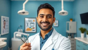 Dr. Shahram Valiani DDS demonstrating a welcoming smile in a modern dental office setting.