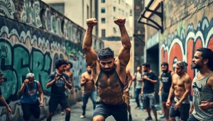 Énergique Cage street Workout avec des individus en action, montrant force et détermination.
