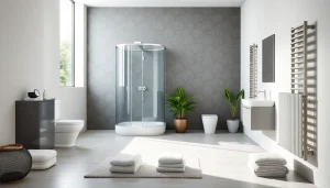 Sonni sanitär modern bathroom setup highlighting stylish shower cabins and radiators.