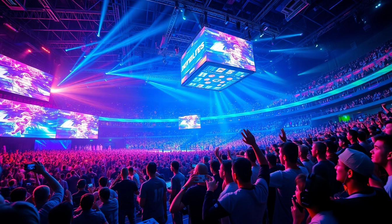 Attendees engaging at esports tournament on https://gamelevate.com showcasing vibrant atmosphere.