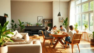 Erleben Sie bei https://sicherlebensraum.de, wie eine Familie in einem modernen, nachhaltigen Wohnzimmer zusammenkommt.