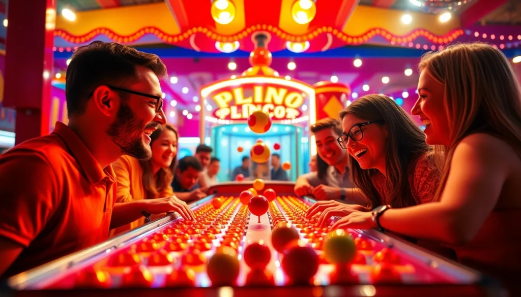 Engaging Plinko game reviews featuring vibrant game visuals and enthusiastic players.
