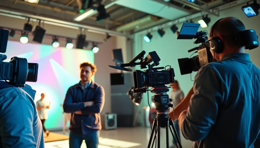 Capture video production collaborative efforts in a bright studio setting.