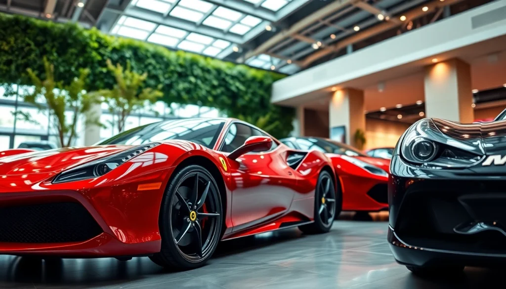 Showcase of Ferrari models in the Ferrari dealership Cape Town highlighting luxury and elegance.