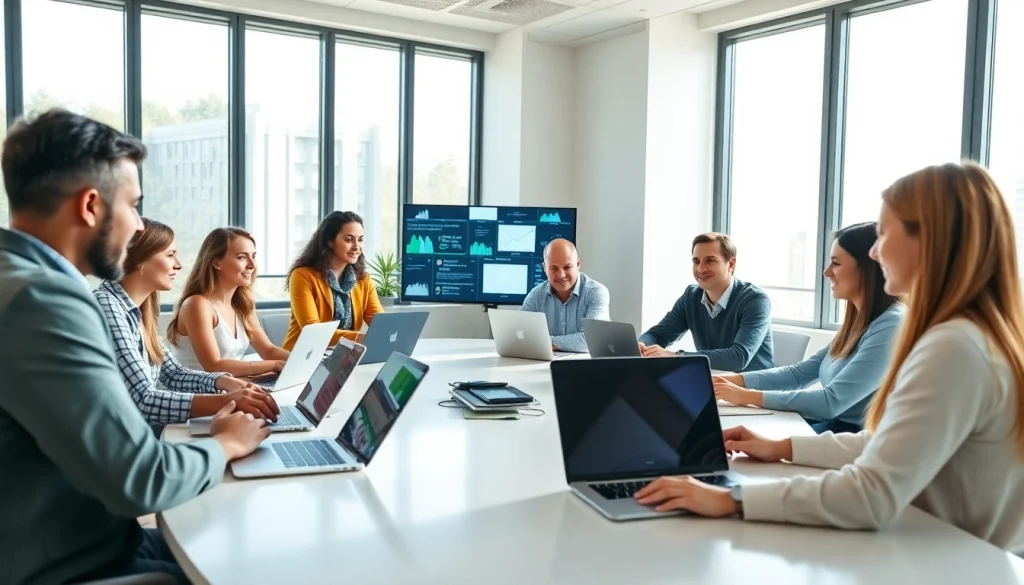 Team brainstorming session for https://presshackers.com marketing strategy in a modern office