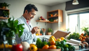 Nutritionist at work showcasing healthy foods for https://healthyvix.com in a bright kitchen.