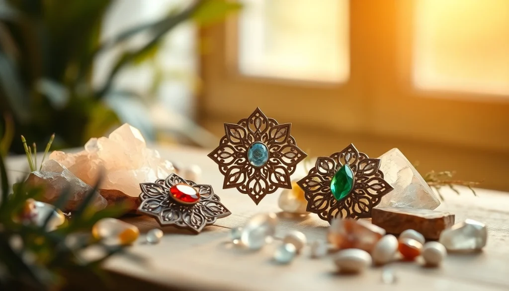 Showcase of unique spiritual jewelry highlighting intricate designs and vibrant gemstones.