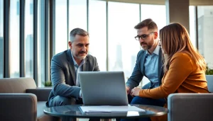 Beratungsgespräch bei https://zukunftkapital.de in modernem Büro mit Finanzexperten.