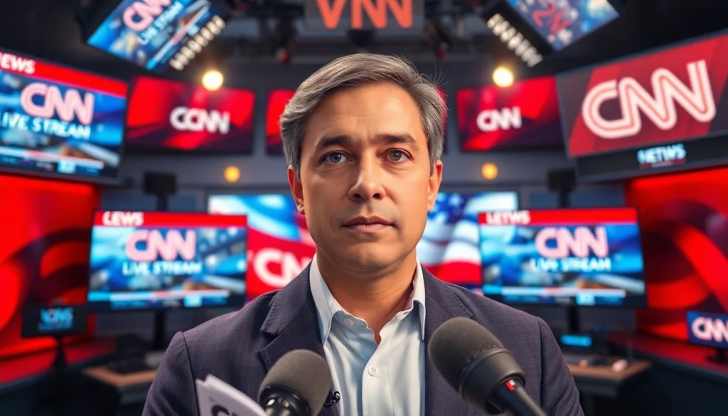 Watch CNN Live Stream as a news anchor delivers breaking news updates in a professional studio.