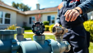 Expert conducting backflow testing wake forest nc with specialized equipment in a residential setting.