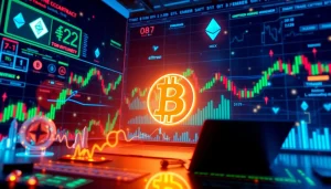 Bit coin otoczony symbolami kryptowalut i wykresami handlowymi w bezpiecznym, innowacyjnym cyfrowym środowisku.