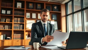 Lawyer assessing case documents at https://www.davidhardawaylaw.com in a professional environment.