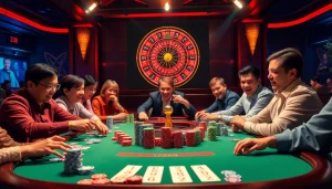 Play at Nhà Cái S8's poker table with vibrant chips and cards, showcasing the thrill of the game.