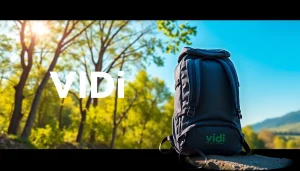 Vidi Rucksack in einem eleganten Outdoor-Setting, das Abenteuer und Stil vereint.