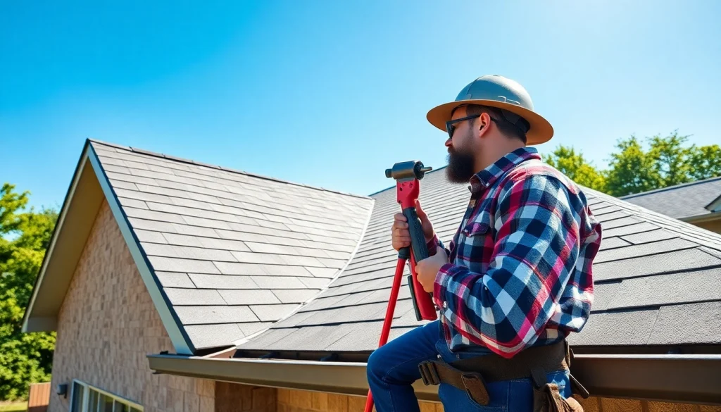 Twin Shield Roofing contractor performing a roof inspection on a sunny day.