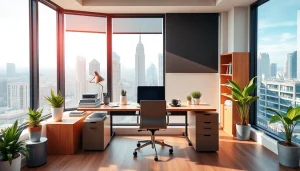 Creëer een professionele sfeer met een moderne werkplek op https://www.stofnodig.nl, inclusief stijlvol bureau en laptop.